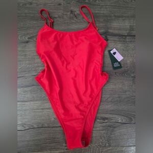 Women's extra high leg + cheeky red swimsuit size small NWT